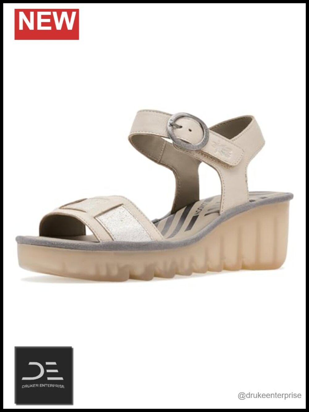 Leather Wedge Sandals Hook & Loop Ankle Strap Rounded Toe